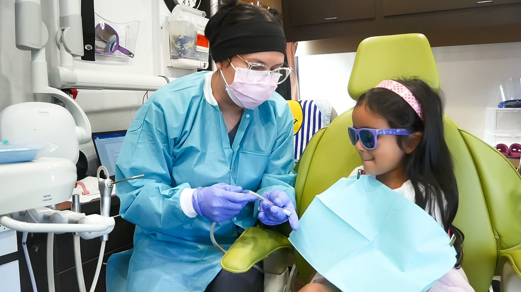 Child receiving dental care in Mobile Dental Van